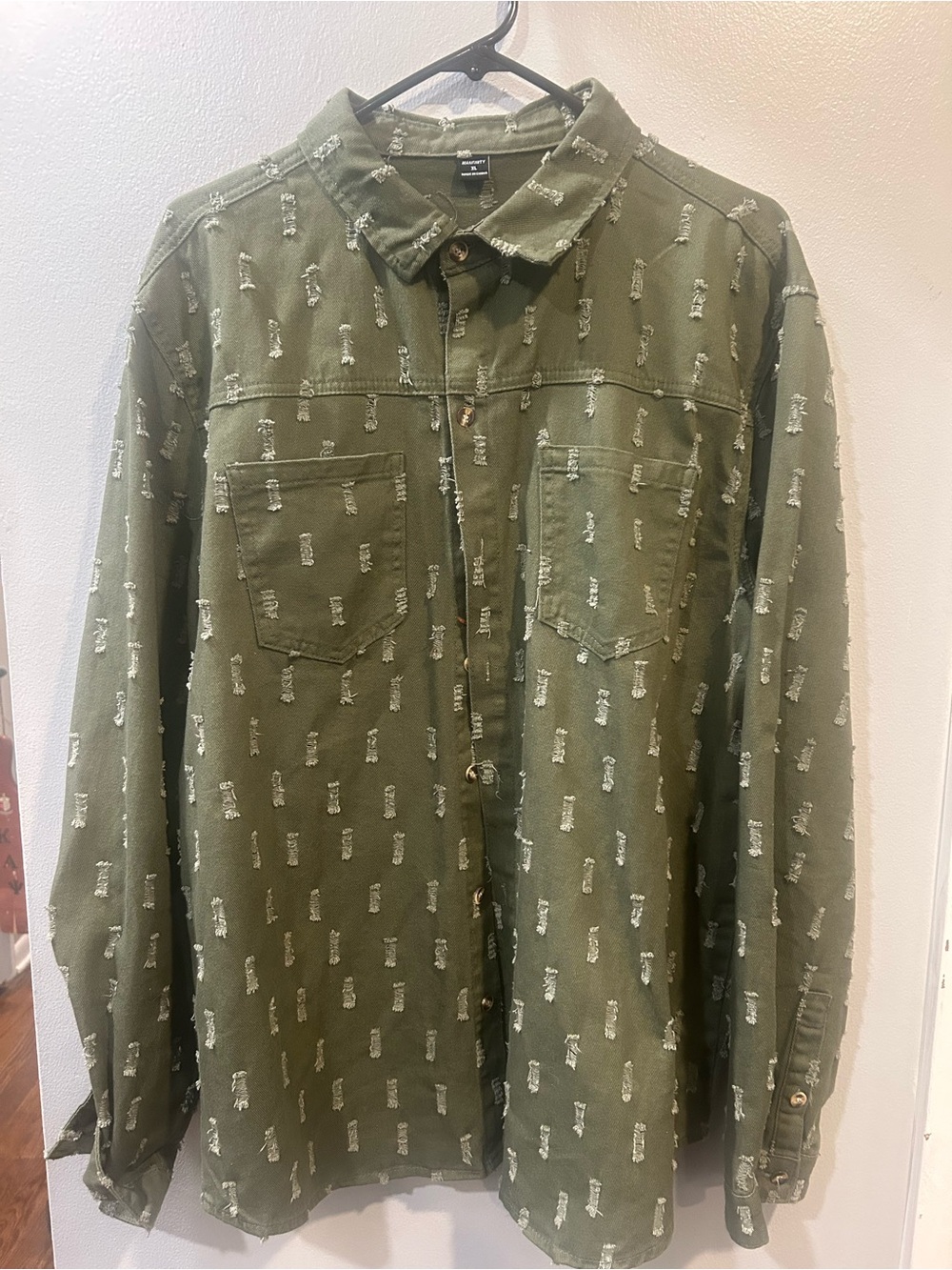 NFINITY Olive Distressed Button-Front Shirt Jacket